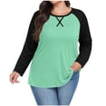 thumbnail image 2 of Yuyuzo T-Shirts pour Femmes Grande Taille à Blocs de Couleur à Manches Longues Col Ras du Cou Coupe Ample Confortable Tunique Unie T-Shirts, 2 of 7