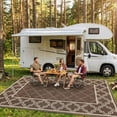 thumbnail image 2 of 9x18 Outdoor Rug Waterproof Large RV Mat, Oversized UV-Resistant Reversible Plastic Straw Rug with Stakes & Carry Bag Foldable Outdoor Carpet for Camping Picnic Beach Brown, 2 of 7