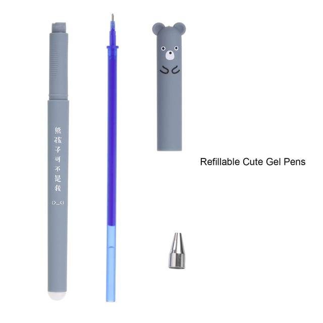 QualitChoice Ensemble de 12 Pcs Stylo à Bille Roulante Effaçable et Réécriture avec Mignon Dessin Animé Encre Fiable Écriture Fluide Bleu 1 Ensemble