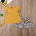 thumbnail image 2 of Diconna Baby Girl Summer Yellow Ruffle Chiffon Top + Floral Skirt Set, 2 of 7