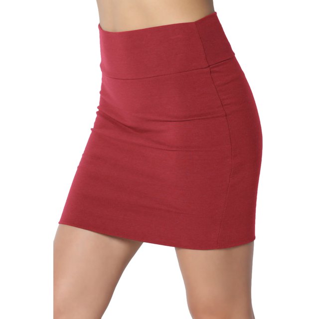 Jupe Tube Double Couche Taille Haute en Coton Extensible Basique pour Femmes
