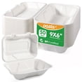 thumbnail image 1 of OasisSN 50 Pack Clamshell To Go Containers Disposable, 100% Compostable Take Out Food Containers, 9X6 inch Heavy-Duty To Go Boxes, Eco-Friendly Biodegradable To Go Containers For Food, 1 of 8