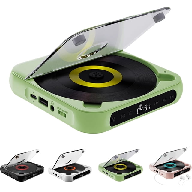 Portable Bluetooth CD Player with LED Display, 2026 New Portable Bluetooth CD Player, for Home, Car & Outdoor USB, SD/AUX/FM Radio, Hi-Fi Sound Rechargeable Wireless Compatible (Green)