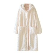 MXUIKV Bathrobe for Women Cotton Soft Breathable Hooded Long Sleeve with Pockets Womens Pajama Robe Nightgown