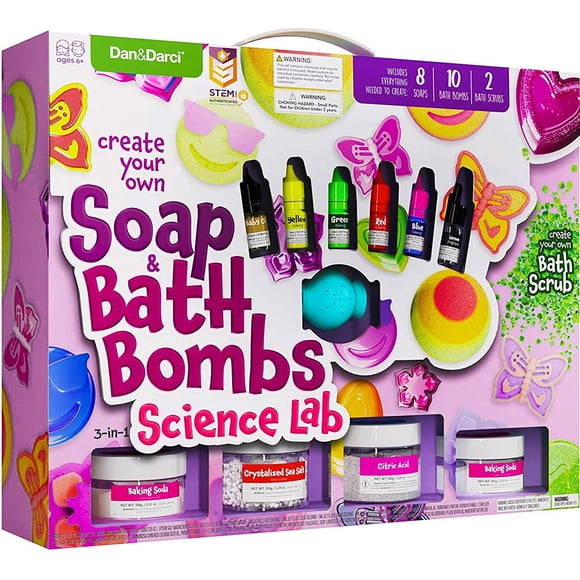 Soap & Bath Bomb Making Kit for Kids - 3-in-1 Spa Science Kits for Kids : Complete Soap Making Kit & Make Your Own Bath Bombs, Soap & Bath Scrubs : Kids Science Kit for Kids - Gift for Girls