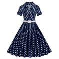 thumbnail image 1 of Birdeem Robe de Soirée Vintage à Manches Courtes et Col en V pour Femmes, Confortable pour l'Été, Imprimé à Pois, 1 of 5