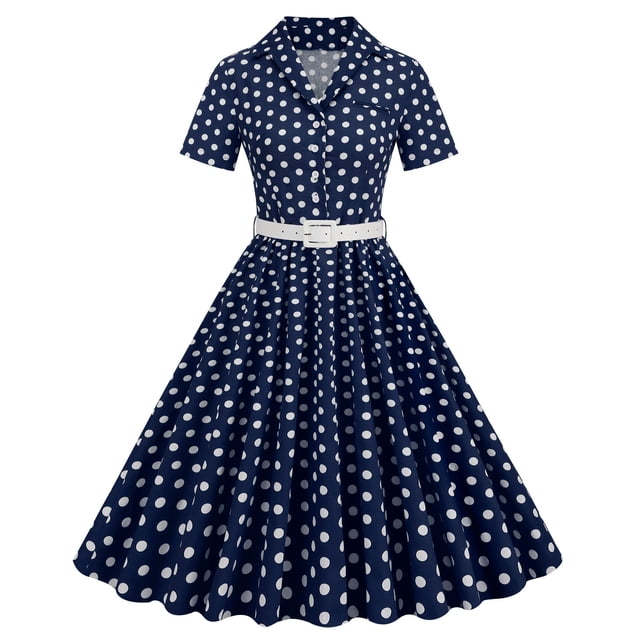 Birdeem Robe de Soirée Vintage à Manches Courtes et Col en V pour Femmes, Confortable pour l'Été, Imprimé à Pois