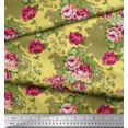 thumbnail image 2 of Soimoi Yellow Poly Georgette Fabric Leaves & Grandiflora Roses Floral Print Fabric by Yard 52 Inch Wide, 2 of 5