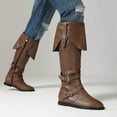 thumbnail image 3 of Knee High Motorcycle Riding Boots for Women Vintage Buckle Low Heel Mid Calf Combat Work Tall Boots, 3 of 6