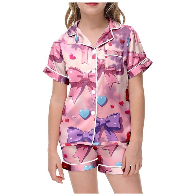 WEAIXIMIUNG Ensemble de Pyjama Deux Pièces pour Enfants Imprimé Saint-Valentin Manches Courtes et Shorts 12-13 Ans