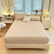 Fleece Mattress Protector Fitted Sheet | Winter Warm Corals Plush Bed Cover | Soft Polyester Topper for Home Bedroom | Anti-Slip Deep Pocket Mattress Pad