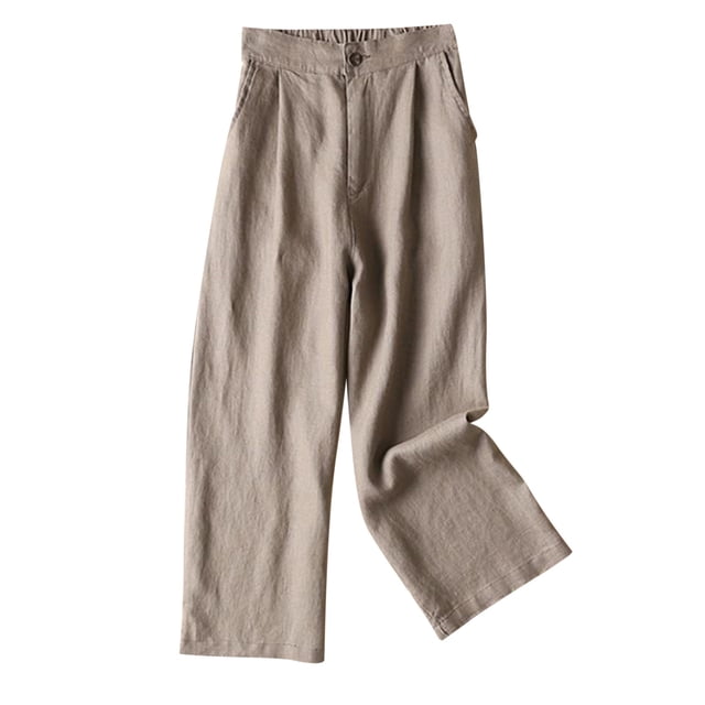 Timegard Womens Lounge Pants Wide Leg Cotton Linen Elastic Waisted Button Loose 3/4 Pants with Pockets
