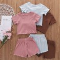 thumbnail image 3 of Xingqing 2PCS Bébé Fille Couleur Unie Côtelé Short Manches O-Cou Tops + Shorts, 3 of 9