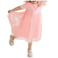 thumbnail image 4 of Robes Petite Fille Dentelle Été Manches Courtes à Étages Évasée Midi Robe Décontractée Vêtement Fille Taille 6-7T, 4 of 7