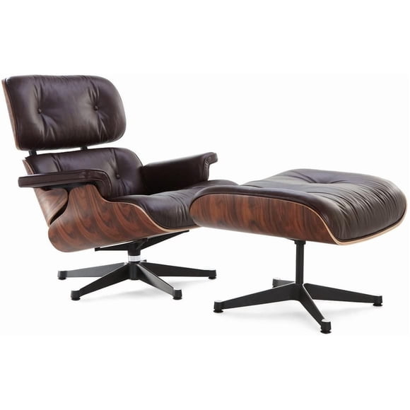 Nicer Furniture Modern Classic Leather Lounger with Ottoman
