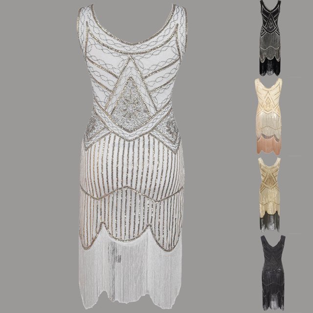 Gspmoly Robes Décontractées pour Femmes, Grande Taille Vintage Années 1920 Flapper à Franges Superbe Soirée Fête Cocktail Robe Cocktail Articles en Liquidation