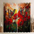 thumbnail image 1 of Poppy Flowers Window Drapes Block 30%-50% Light,Rustic Blooming Red Flowers Botanical Kitchen Window Treatments 42Wx63L Inches,Garden Butterfly Artistic Stained Glass Style Window Curtains, 1 of 6