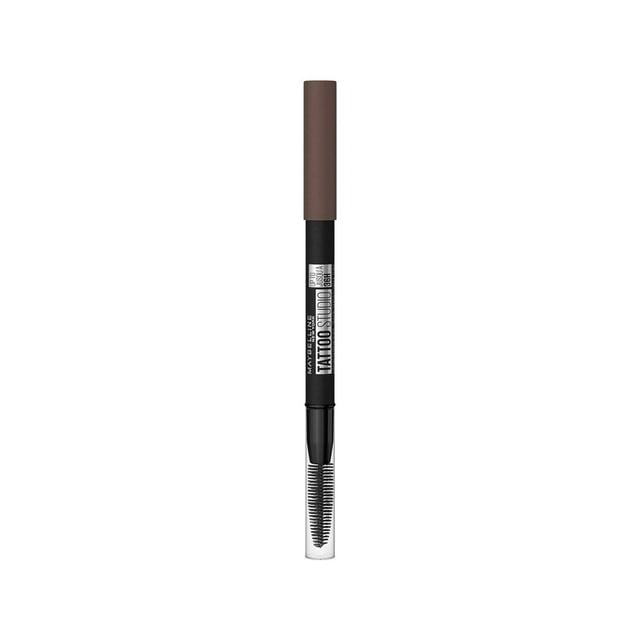 Maybelline Tattoo Brow Crayon à Sourcils Pigmentaire 36 H avec Capuchon Brun et Tige Noire, Doté d'Une Formule Imperméable et Résistante aux Bavures pour une Définition Naturelle des Sourcils, Tenue jusqu'à 36 Heures, Incluant une Brosse spoolie avec Couverture Transparente pour Estomper et Sculpter les Sourcils.