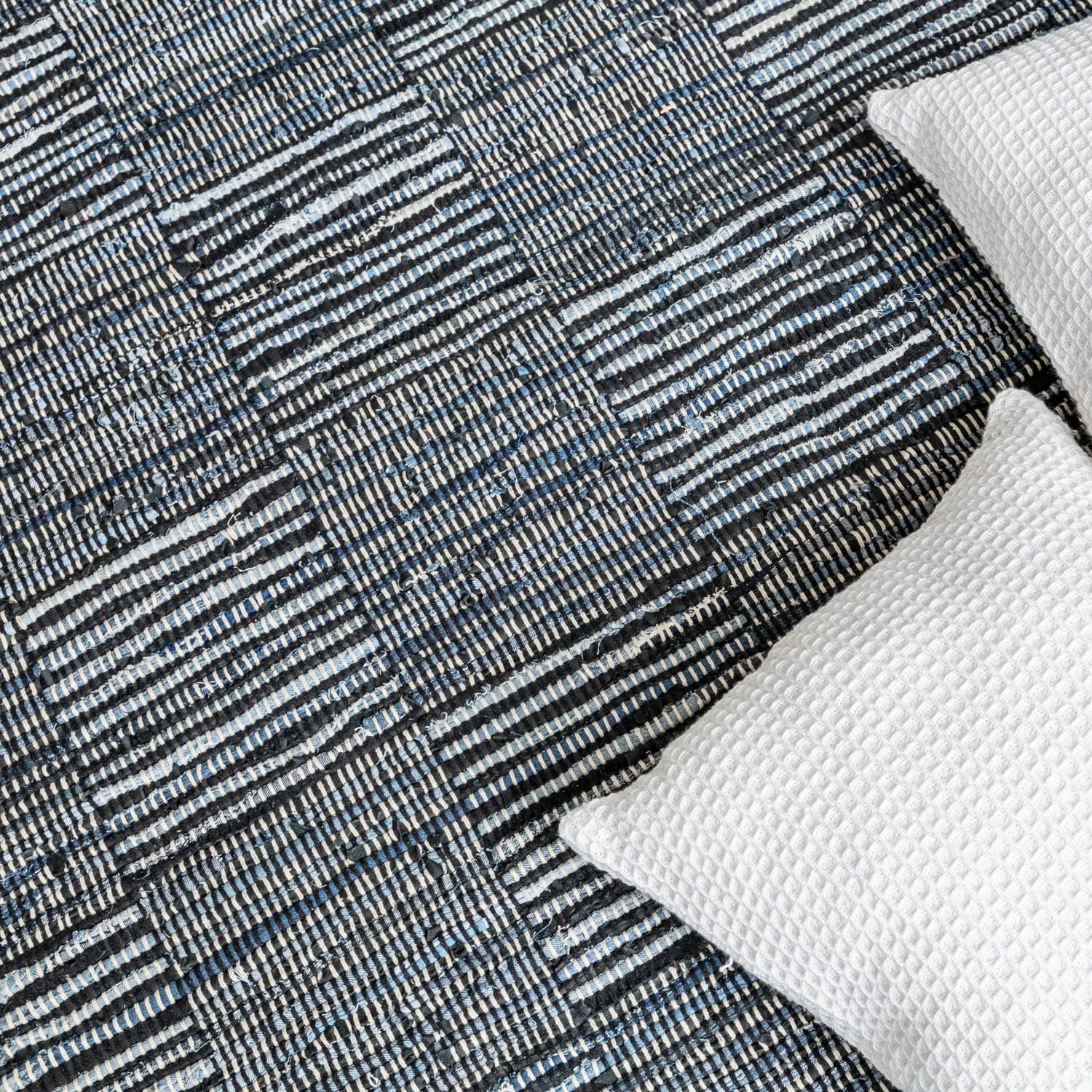 Tapis de chiffon fait main en cuir denim damier Fabstyles pour salon, couloir, patio