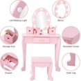 thumbnail image 3 of Kids Vanity with Lighted Mirror, Toddler Vanity Table and Chair Set, Girls Makeup Playset, Pink, 3 of 6