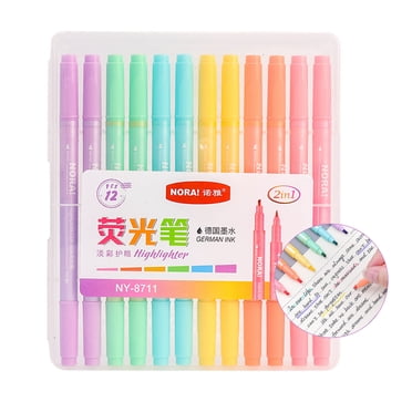 Amdohai 12pcs Highlighter Pens 6 Colors Dual Tip Broad and Fine Tips Pastel Marker Pen for