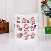 MTBLYS Christmas Printing Toilet Roll 2-Ply Wood Pulp Paper Multicolor Santa Pattern 1 Roll Household Bathroom Use