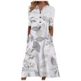 thumbnail image 3 of Robe de Plage Femme Décontractée à Manches Courtes Robes Taille Empire Robe sous le Genou Poches, 3 of 5