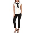 thumbnail image 2 of INSPIRE CHIC Women's Ruffle Bow Tie Chiffon Top Peter Pan Collar Button Down Shirts, 2 of 6