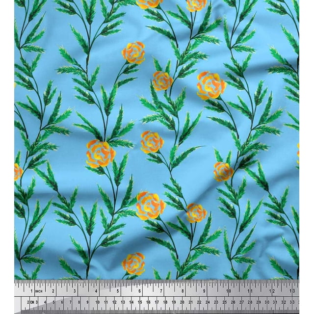 Soimoi Tissu en Coton Canard Feuilles & Roses Imprimé Floral 1 Yard 56 Pouces de Large