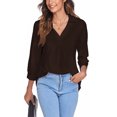 thumbnail image 4 of Innerwin Tops 3/4 Sleeve Women Blouse Work Solid Color Elegant Shirts Brown S, 4 of 7
