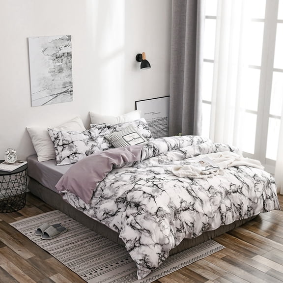 Herwey Duvet Cover Set, 3Pcs/Set Polyester Marbled Quilt Cover Pillowcase Bedding Set EU-Double Size
