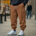 thumbnail image 3 of Yuyuzo Mens Cargo Sweatpants Causal Drawstring Workout Joggers Fleece Solid Color Athletic Pants with Pockets, 3 of 7