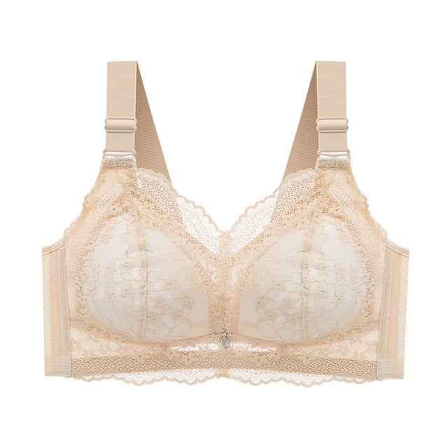 Virmaxy Womens Wireless Bra Lace Plus Size Gathering Underwear Everyday Bra Color Comfortable Hollow Out Perspective Bra Underwear No Rims Beige-2 34BC
