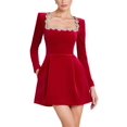 thumbnail image 1 of Robes Midi Moulantes en Velours pour Femmes Élégantes à Manches Longues Col Carré Ourlet à Volants Robe de Cocktail Rouge TG, 1 of 1