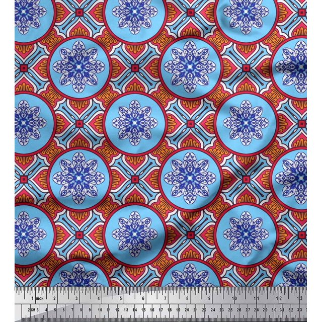 Soimoi Satin Silk Fabric Floral Mandala Fabric Prints by Yard 42 Inch Wide