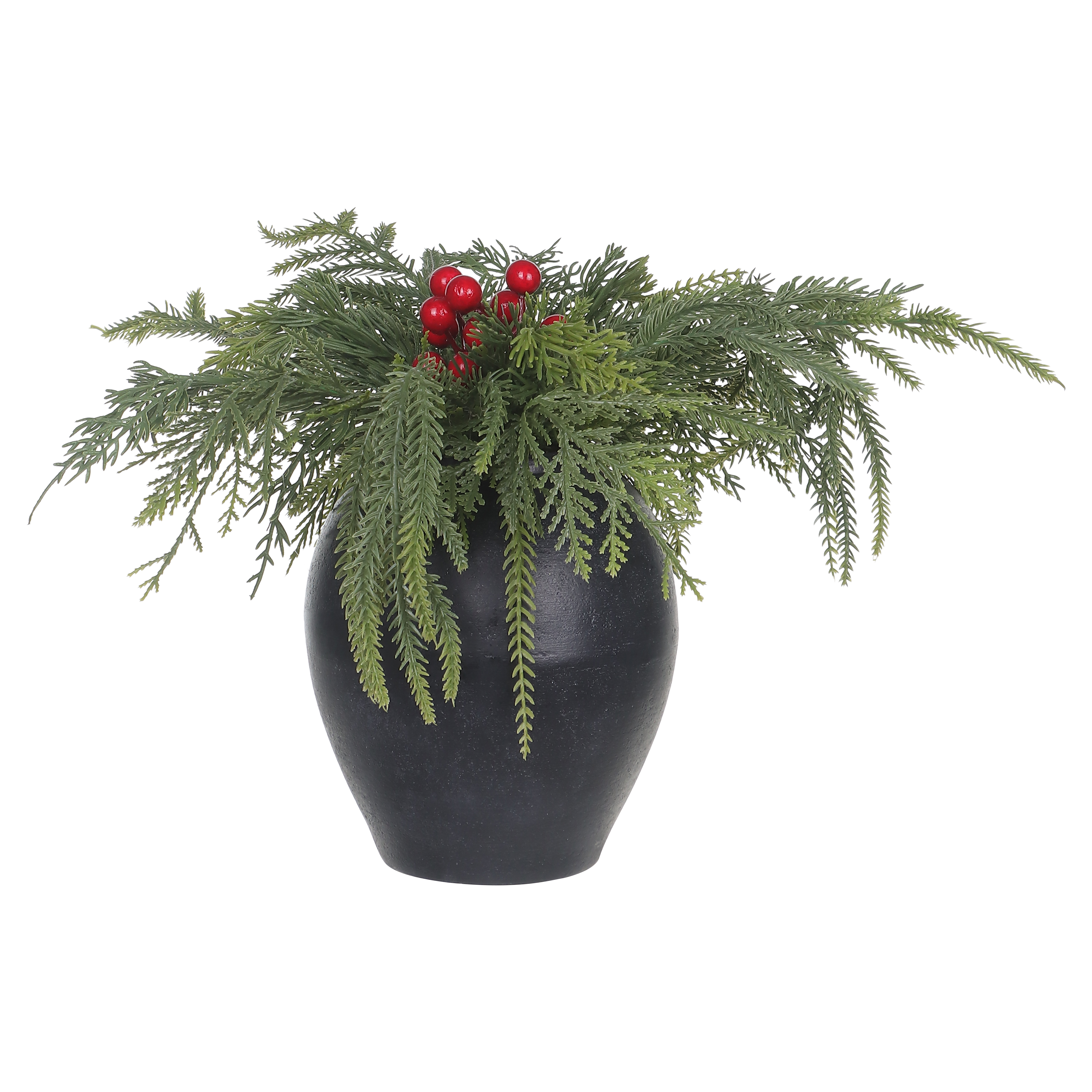 HOLIDAY TIME 11 Inch Christmas Tabletop Arrangement, 50% PU 10% Iron 40% Cement Greenery & Red Berry Centerpiece