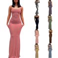thumbnail image 4 of QJUHUNG Women  Solid Color Long Dress Sexy Bodycon Stretchy Maxi  Lady Spring Fall Summer Spaghetti Strap Dress, 4 of 5