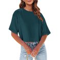 thumbnail image 3 of Posijego T-Shirts d'Été pour Femmes, Hauts Courts, Unis, Manches Courtes, T-Shirt Basique, T-Shirts Décontractés Amples, 3 of 6