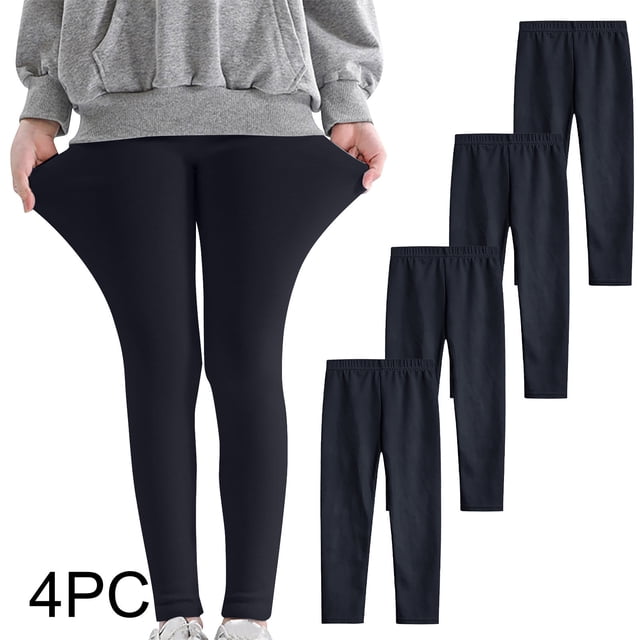 YUNAFFT Girls Stretchy Soft Leggings 3-12Y 4-Pack Lycra Spandex Pure Color Breathable Base Layer Pants