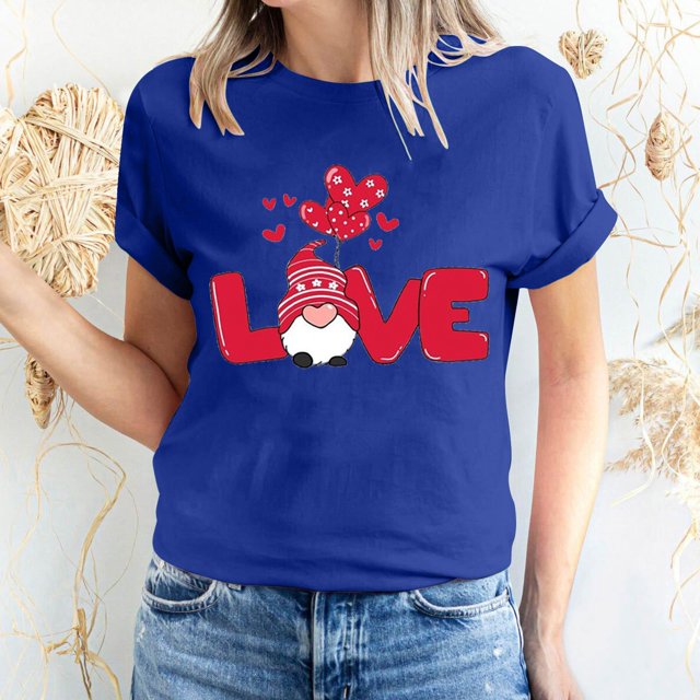 Pisexur T-shirt de la Saint-Valentin Haut T-shirt de la Saint-Valentin pour Femme Amour Imprimé T-shirt à Manches Courtes Haut à Manches Courtes Col Rond Haut/chemise