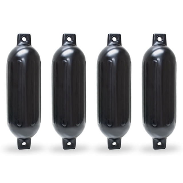 NEH Twin Eye Ribbed Boat Pontoon Fender 6.5" x 23" 4pcs Inflatable Vinyl Mooring Bumpers Guard Dock Docking - Black