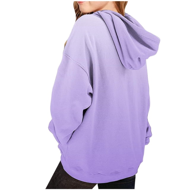 MeetoTime Sweat à Capuche pour Filles avec Poches Automne Surdimensionné Manches Longues Dégradé Décontracté 2-14 Ans