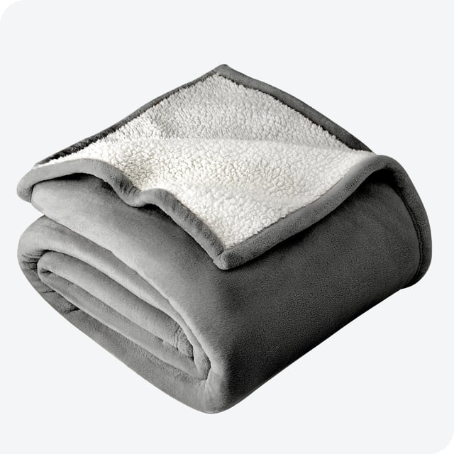 Bare Home Couverture de Lit en Sherpa Pelucheuse - Duveteuse et Douce - Réversible - Légère - Jeté/voyage, Gris