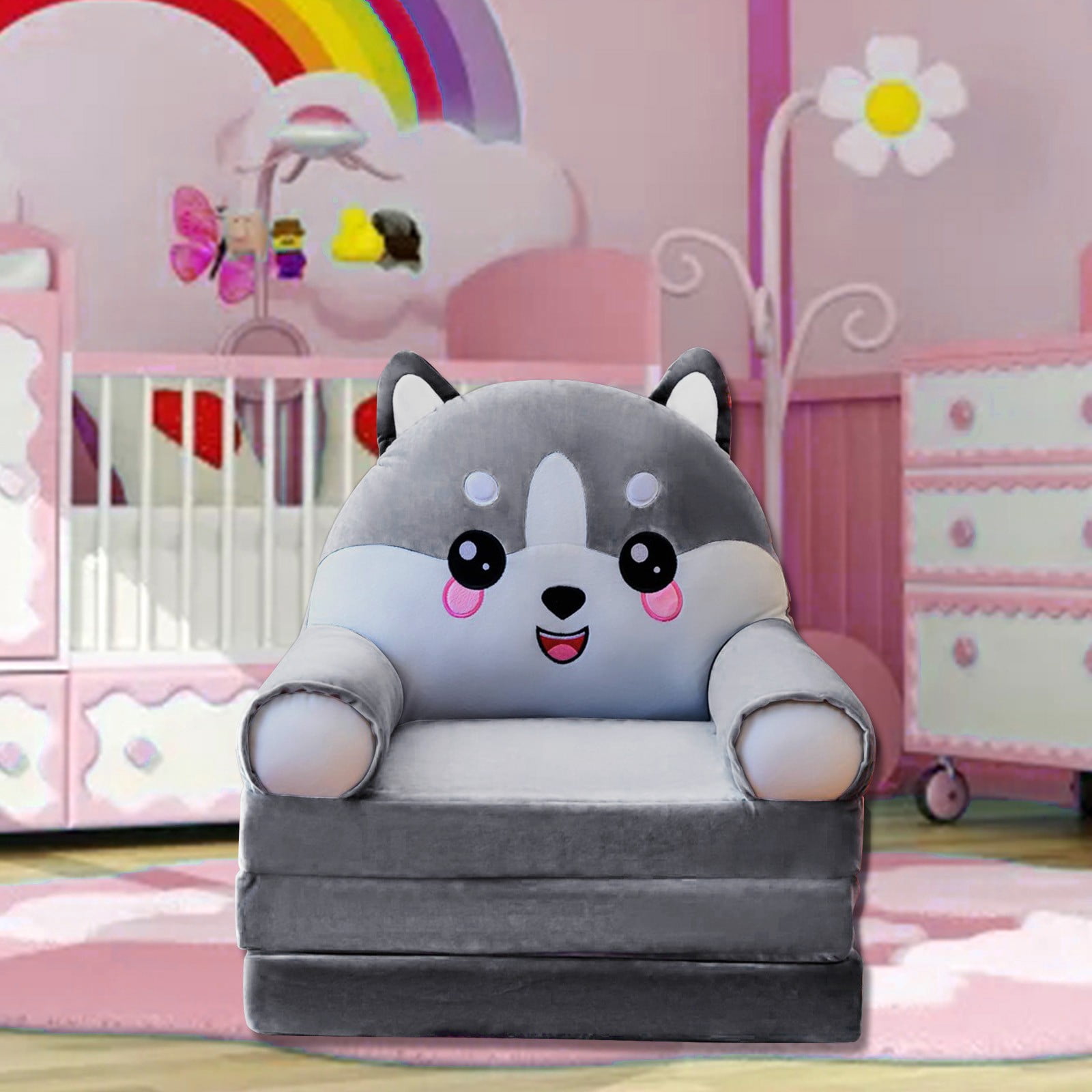 WIFKLSIIPG Plush Foldable Kids Sofa Backrest Armchair 2 in 1 Foldable Children Sofa Cute Cartoon Lazy Sofa Children Flip Open Sofa Bed for Living Room Bedroom Without Liner Filler