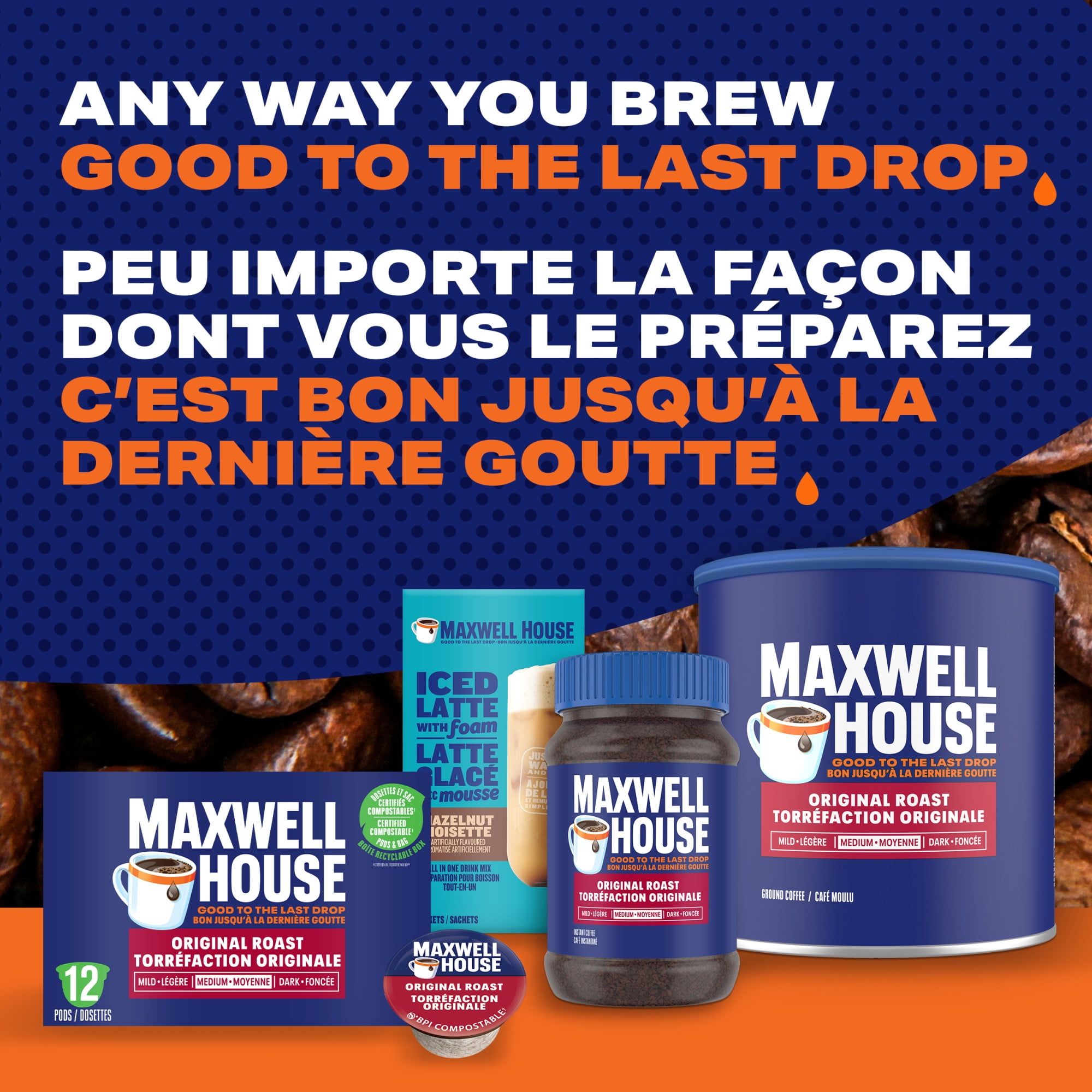 Maxwell House, Decaf Coffee 100% Compostable Pods, 12 Pods, Medium