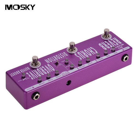 MOSKY RC5 6-in-1 Guitar Multi-Effects Pedal Reverb + Chorus + Distortion + Overdrive + + Buffer Full Metal Shell with True Bypass