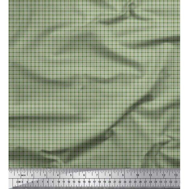 Soimoi Green Cotton Jersey Fabric Plaid Check Decor Fabric Printed Yard 58 Inch Wide