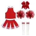 thumbnail image 4 of Fldy High School Girls Cheer Leader Cheerleading Uniform Outfit Matching Pom Poms and Socks B Red 10, 4 of 5
