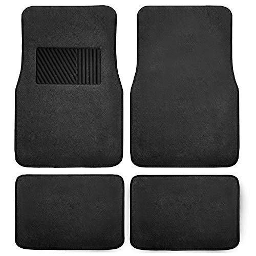 FH Group Carpet Floor Mats with Heel Pad For Auto Sedan SUV Van, Full Set, Black