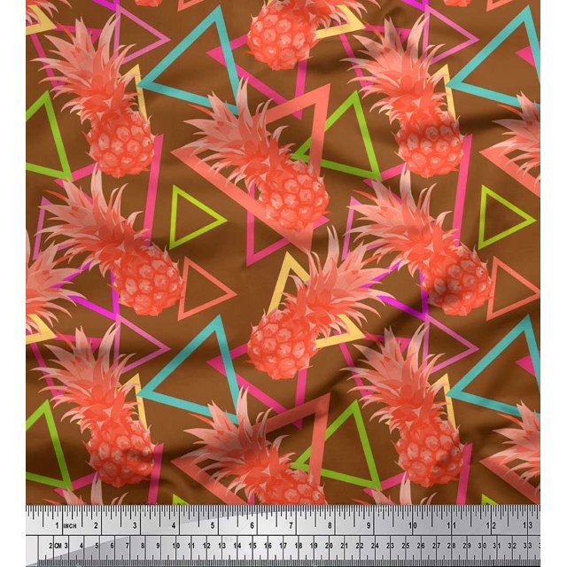 Soimoi Cotton Poplin Fabric Triangle & Pine Fruits Decor Fabric Printed Yard 56 Inch Wide